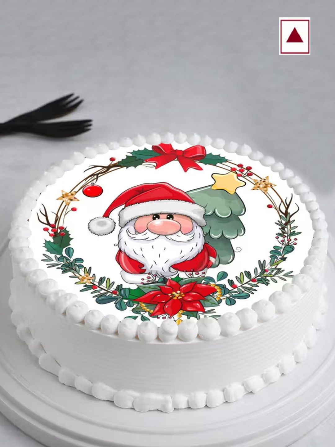 

Floweraura Christmas Special Xmas Santa Theme Vanilla Flavour Round Shape Cake- 1Kg, White