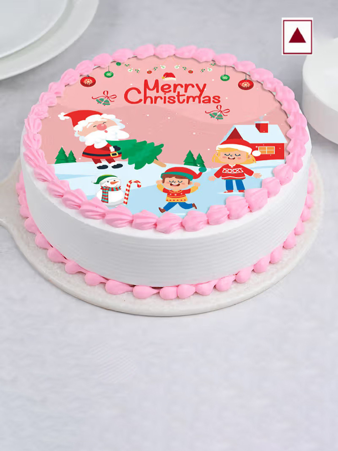 

Floweraura Fresh Yummy Joyful Christmas Theme Strawberry Flavour Round Shape Cake- 1 Kg, Pink
