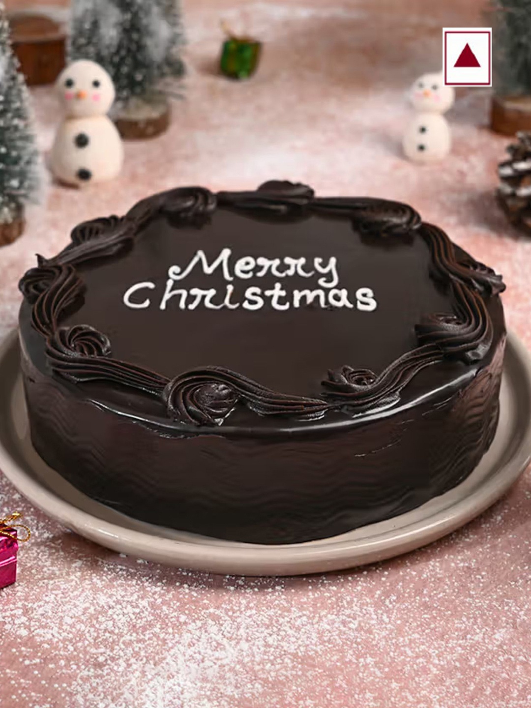 

Floweraura Yummy Christmas Chocolate Truffle Flavour Round Shape Cake- 3 Kg, Black