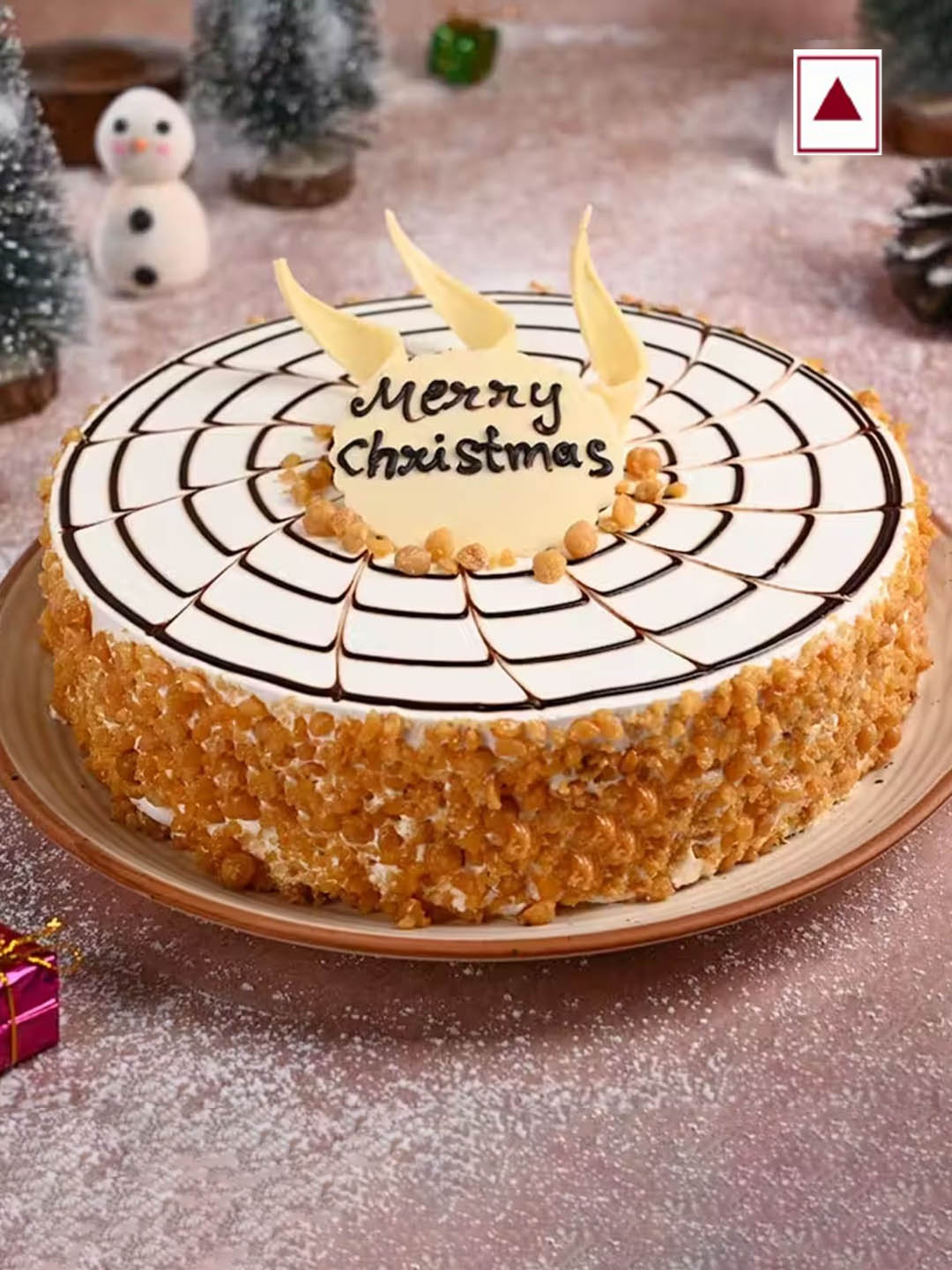 

Floweraura Special Fresh Yummy Christmas Wishes Butterscotch Flavour Round Shape Cake- 1Kg, White