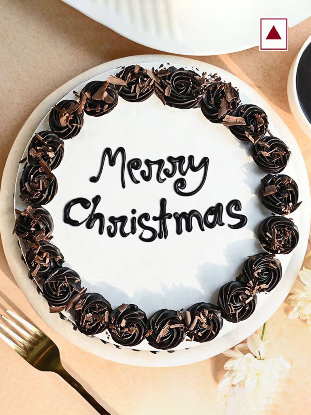 

Floweraura Merry Christmas Black Forest Flavour Round Shape Cake- 500 g, White
