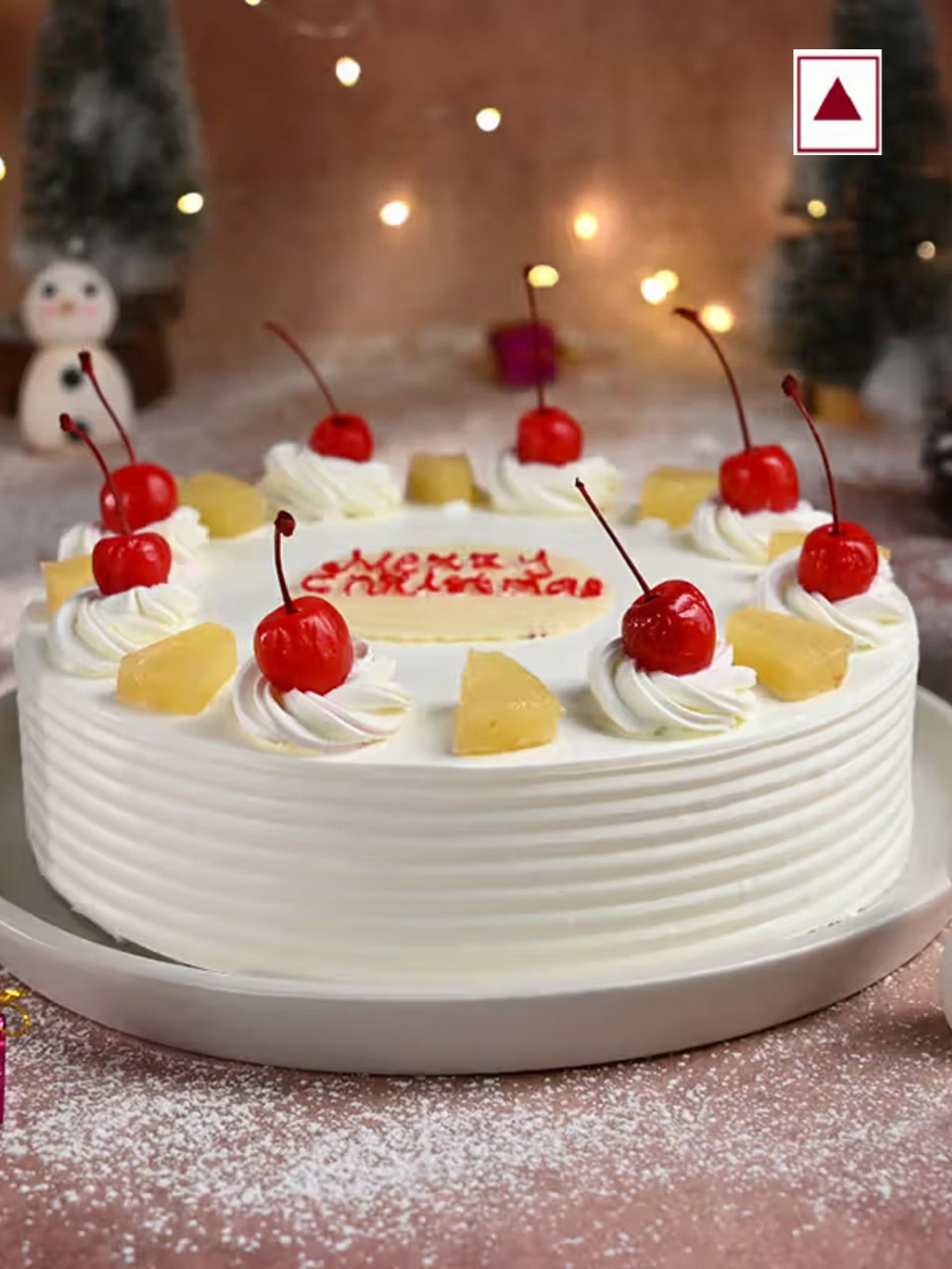 

Floweraura Christmas Cherry Pineapple Flavour Eggless Round Shape Cake- 500 g, White
