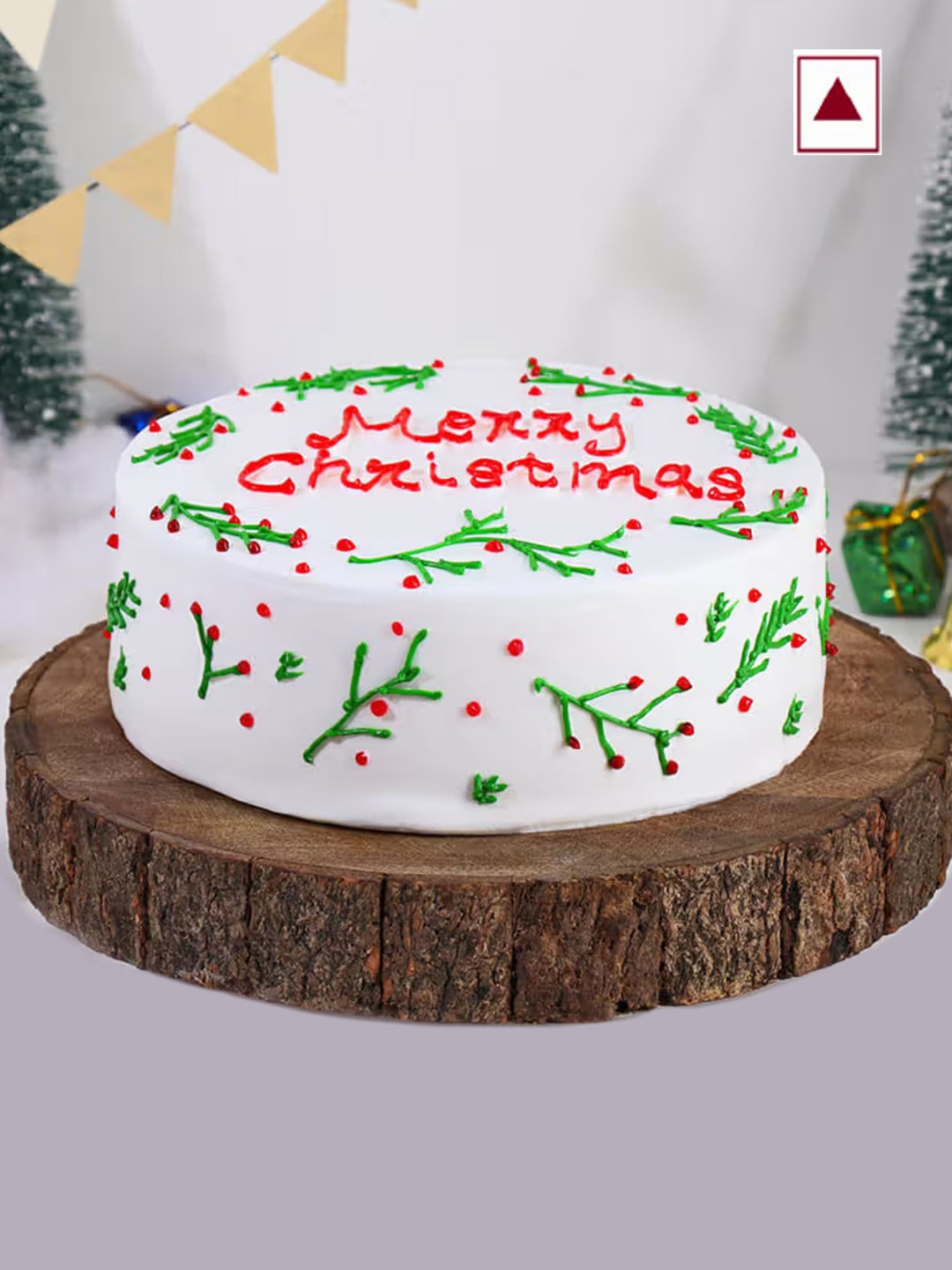 

Floweraura Yummy Merry Christmas Vanilla Flavour Round Shape Cake - 2 Kg, White