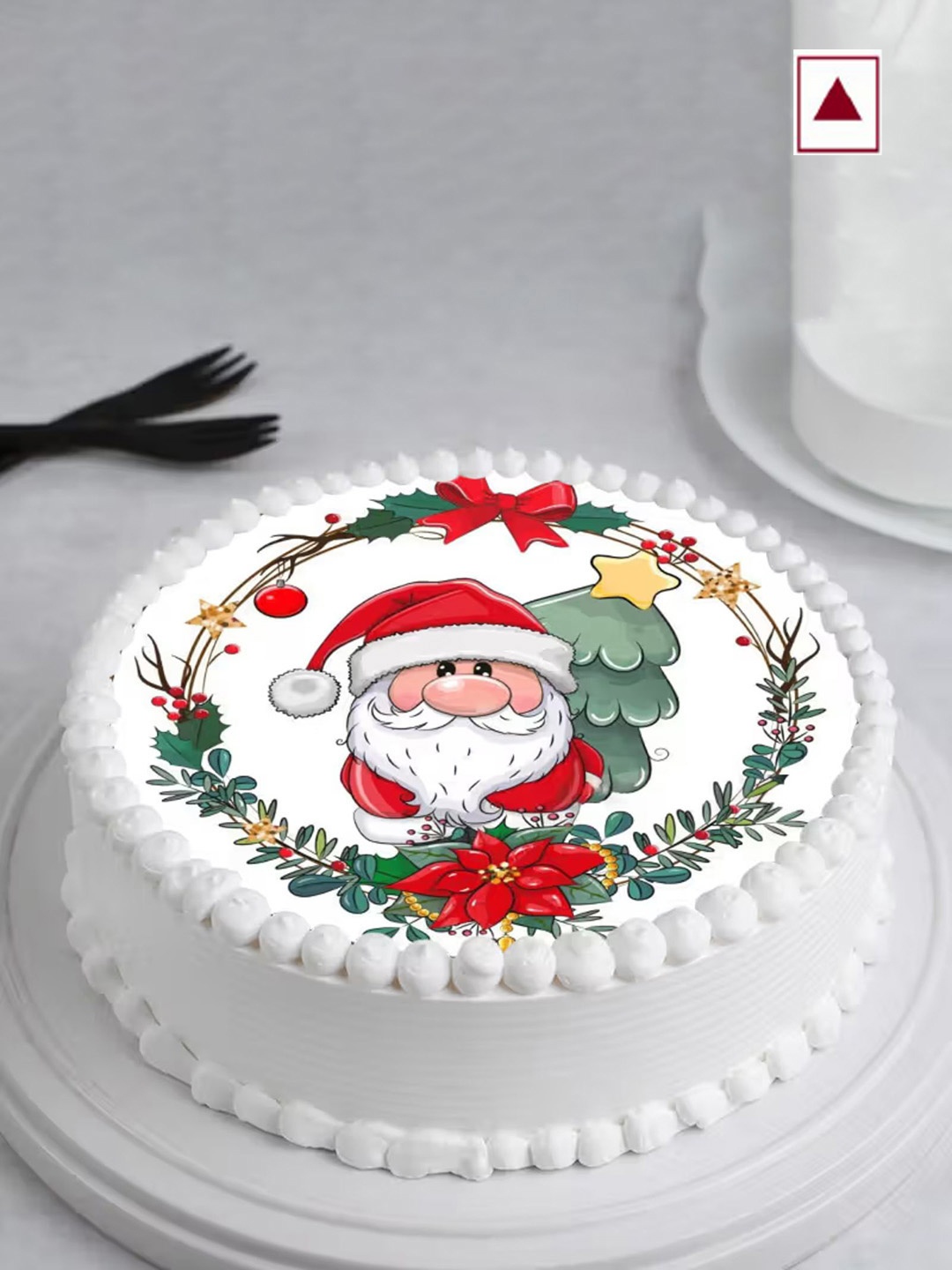 

Floweraura Xmas Santa Theme Vanilla Flavour Round Shape Poster Cake- 2Kg, White