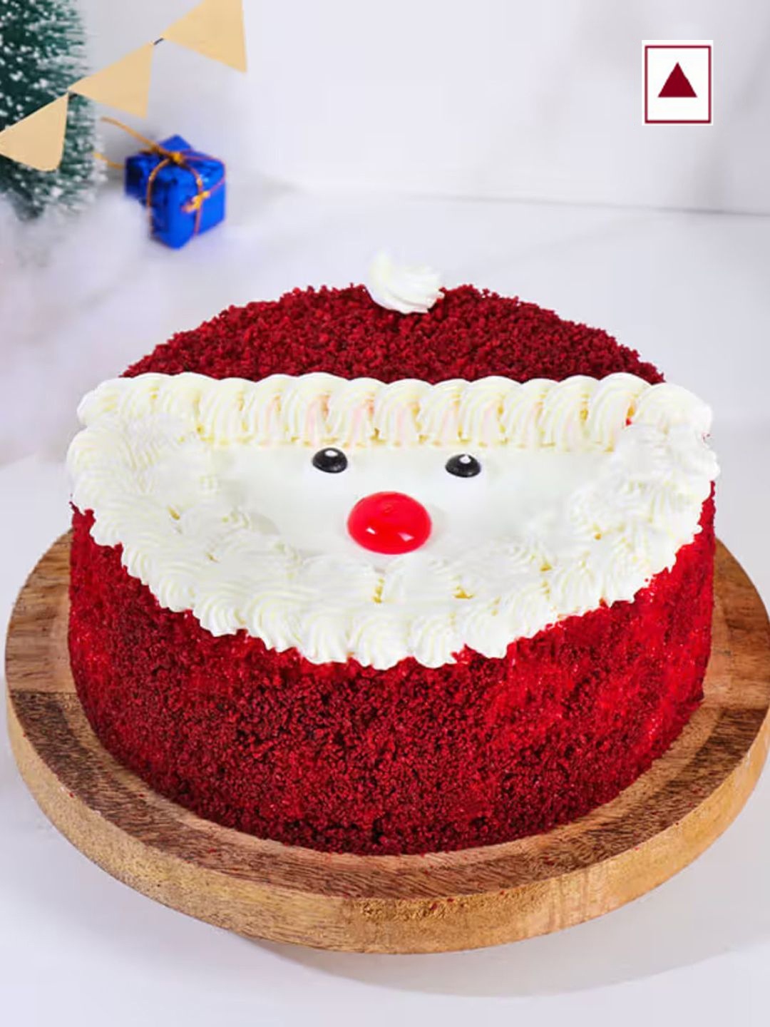 

Floweraura Christmas Jolly Santa Red Velvet Flavour Round Shape Cake- 2 Kg, White