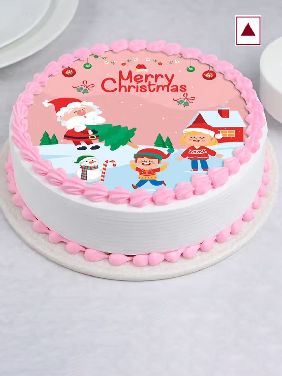 

Floweraura Christmas Theme Strawberry Flavour Round Shape Photo Cake-1Kg, Pink