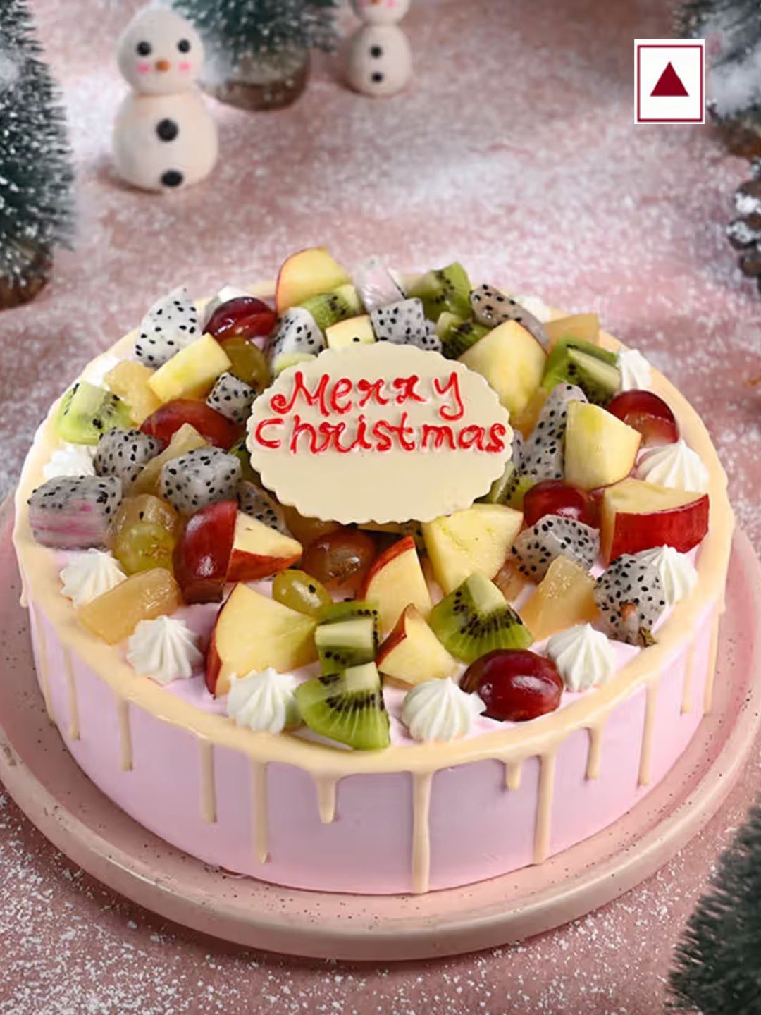

Floweraura Merry Christmas Wishes Fresh Mixed Fruits Flavour Round Shape Cake- 1Kg, Pink