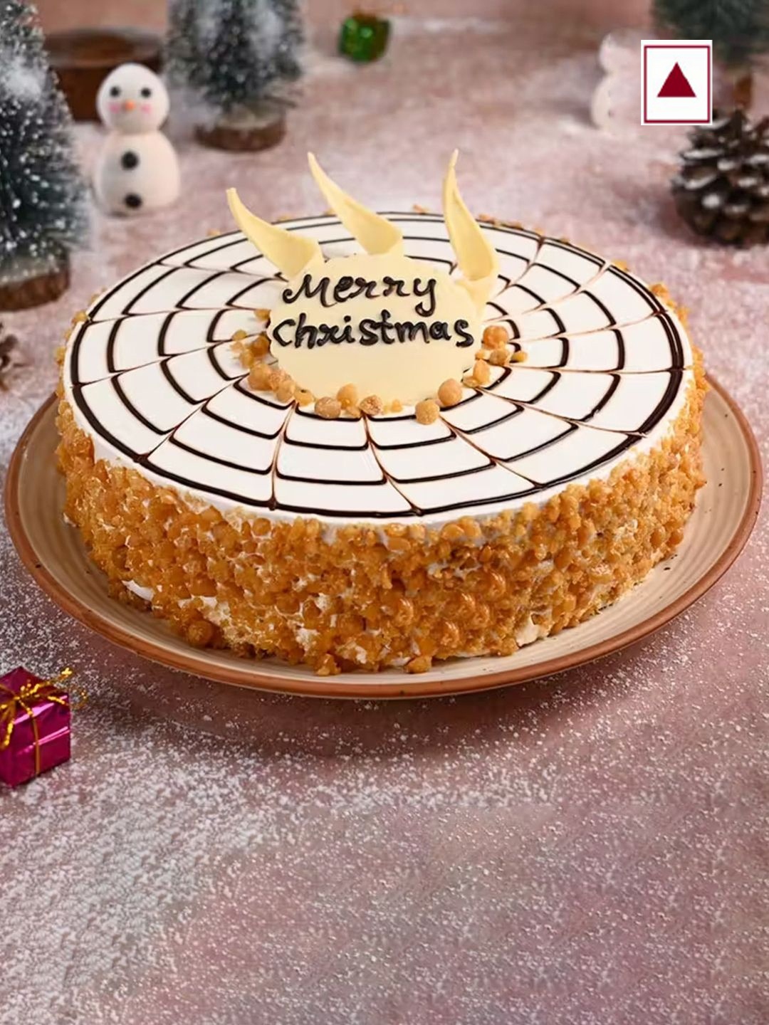 

Floweraura Christmas Wishes Butterscotch Flavour Round Shape Cake-500g, White