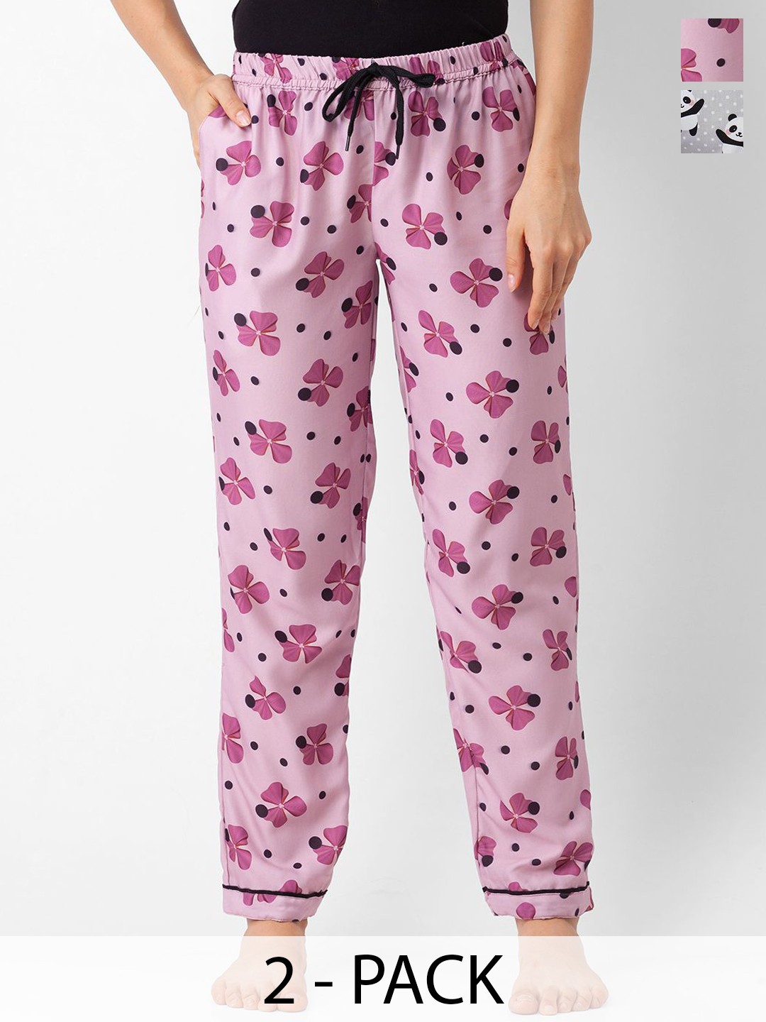 

NOIRA Women Pack Of 2 Printed Lounge Pants, Grey