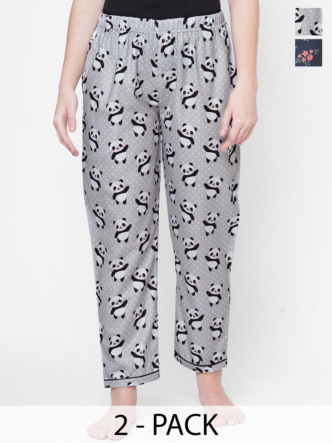 

NOIRA Women Pack Of 2 Printed Mid Rise Lounge Pants, Grey