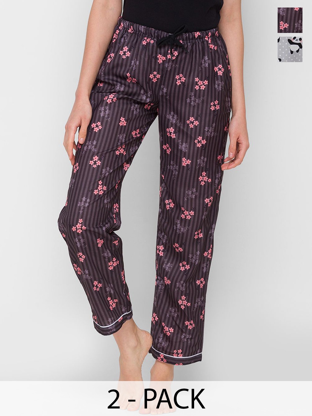 

NOIRA Pack Of 2 Women Floral Printed Mid Rise Lounge Pants, Brown