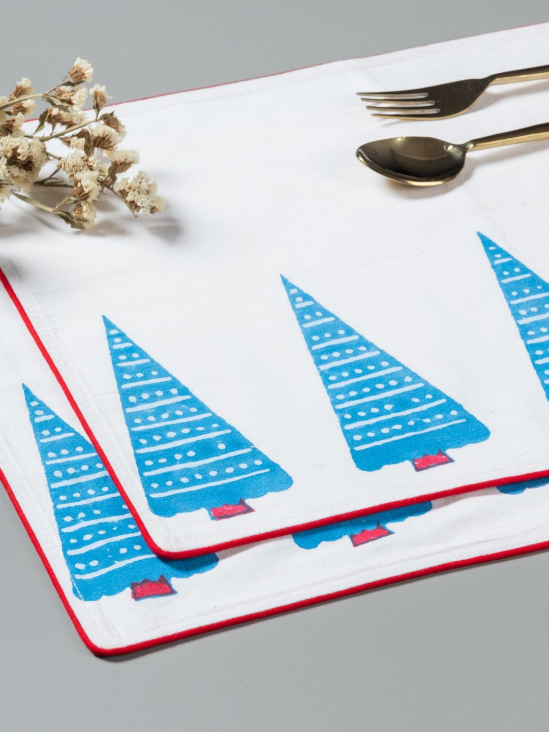 

Eyaas White & Blue 2 Pieces Block Printed Cotton Table Placemats