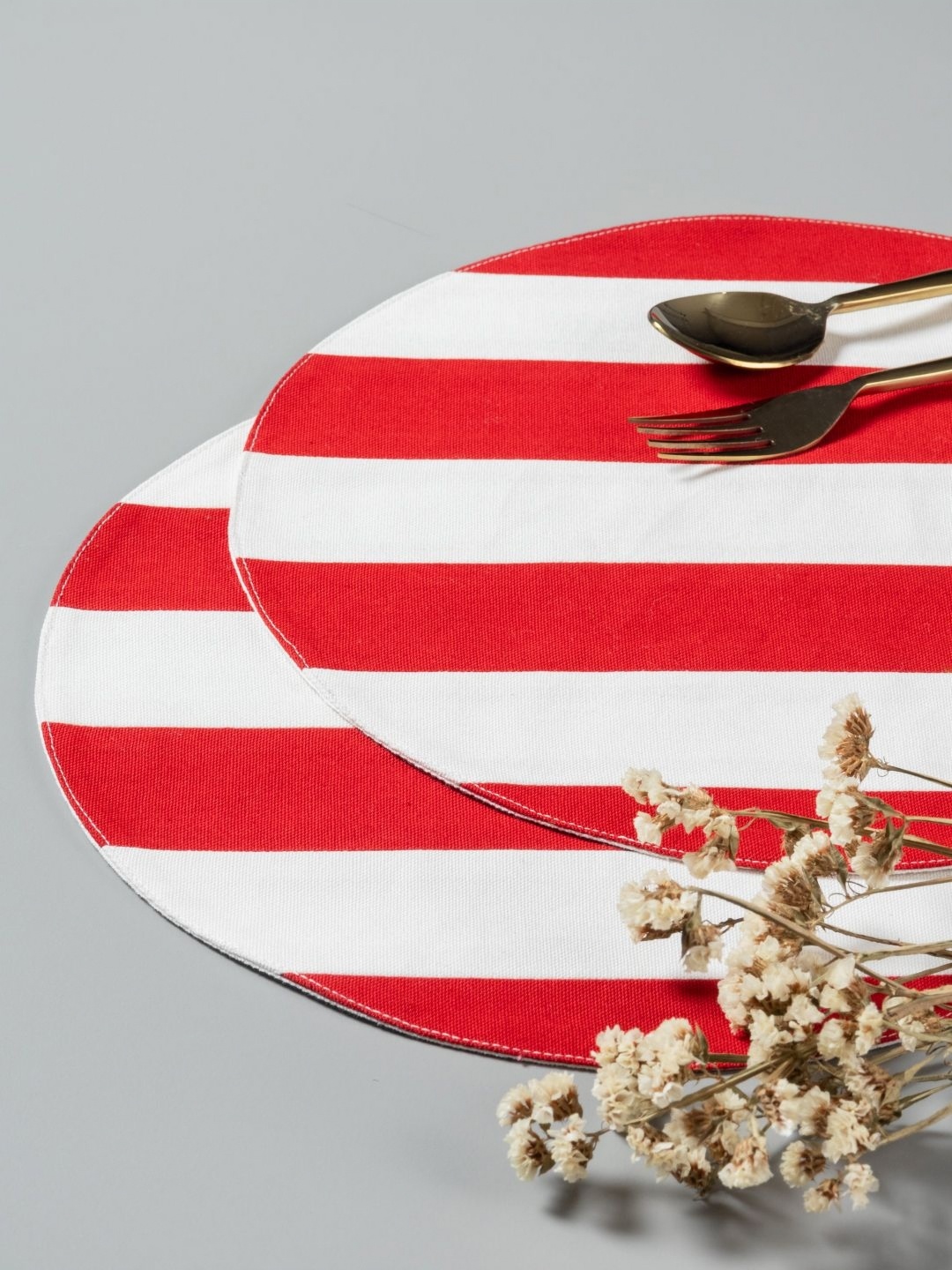 

Eyaas Red & White 2 Pieces Striped Printed Cotton Table Placemats