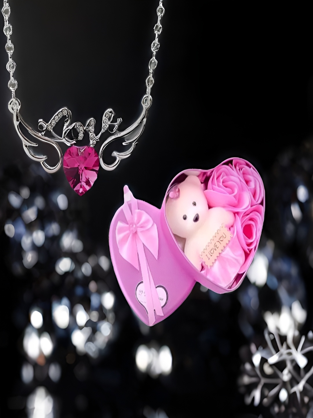 

UNIVERSITY TRENDZ Pendant with Chain & Teddy, Pink