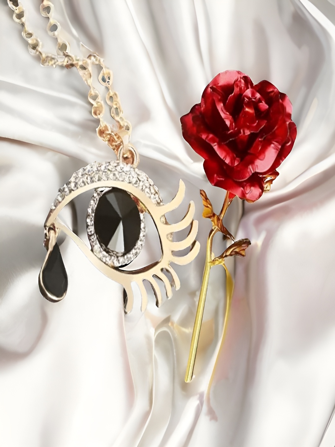 

UNIVERSITY TRENDZ Stone Studded Pendant with Chain & Rose, Rose gold