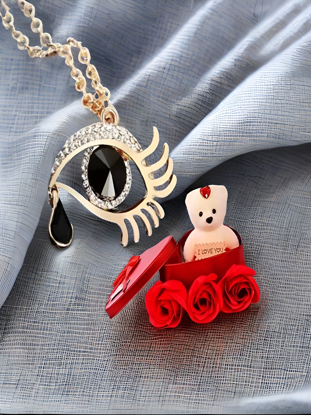 

UNIVERSITY TRENDZ Stone Studded Pendant with Chain & Teddy, Rose