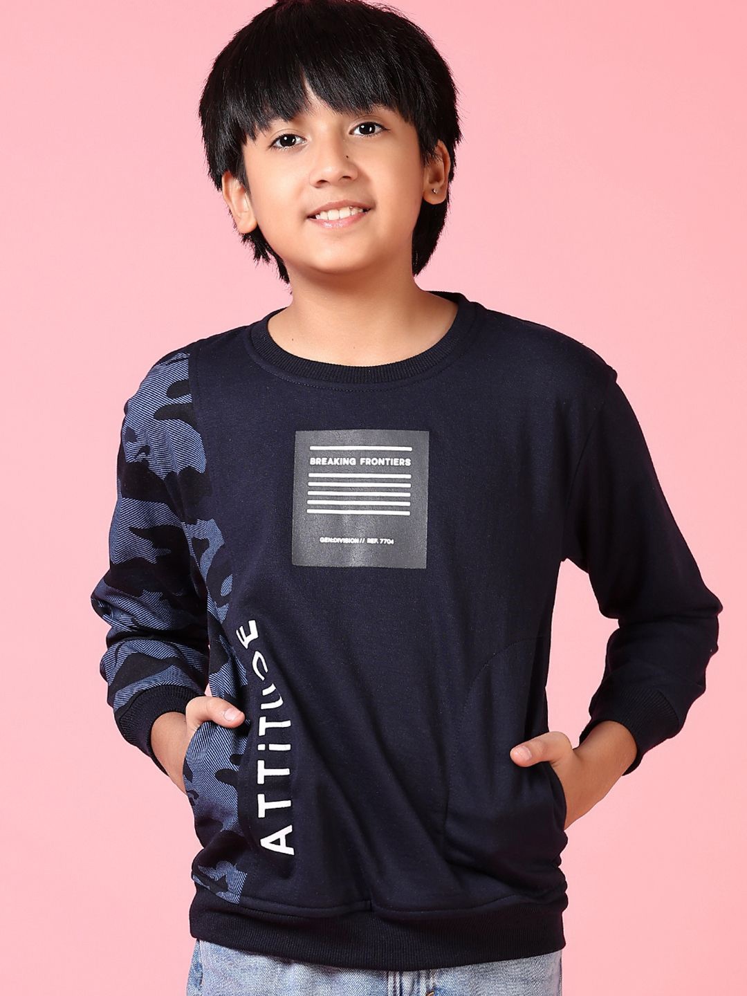 

V-Mart Boys Typography Printed Sweatshirt, Navy blue