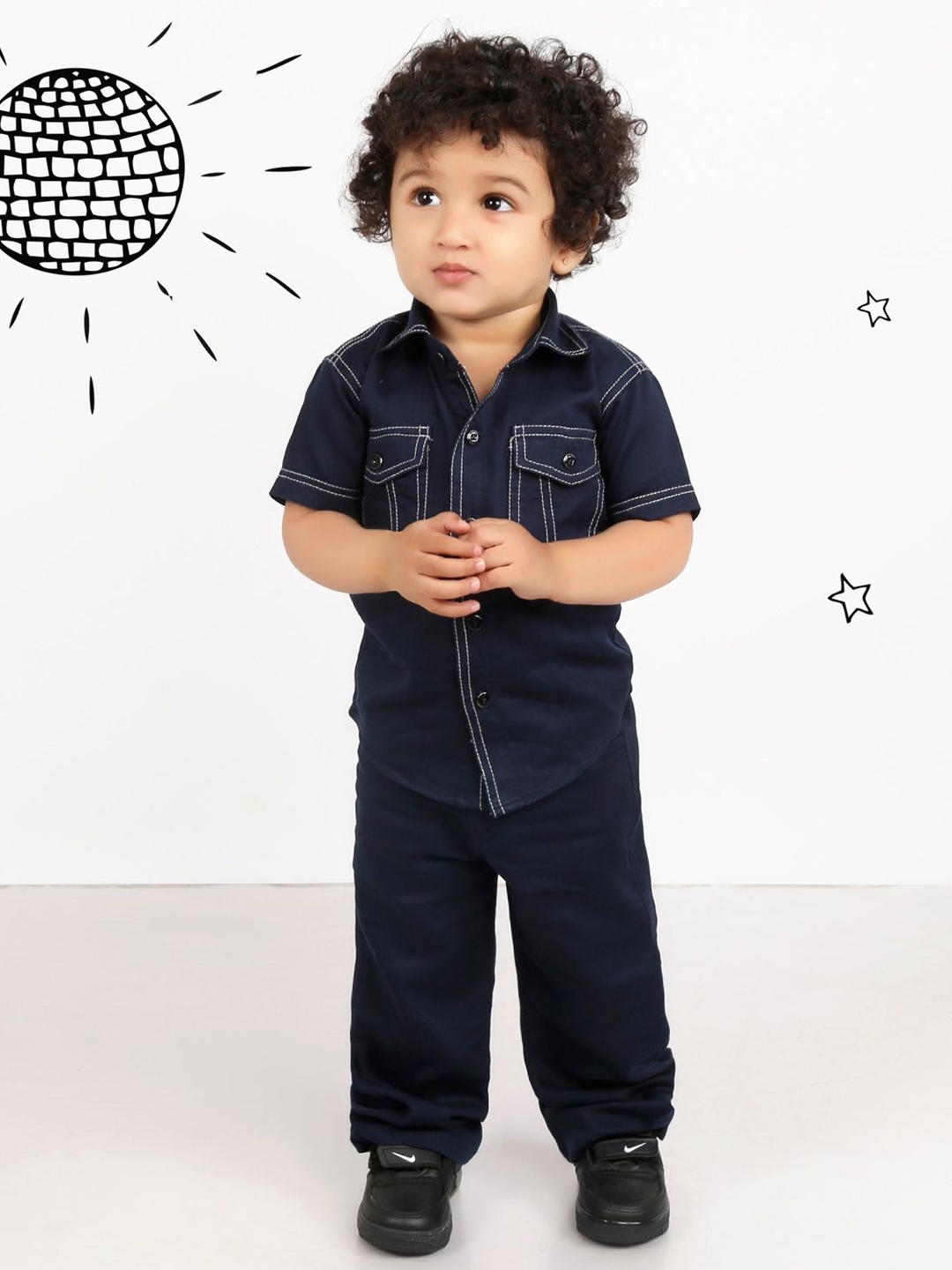 

MashUp Boys Pure Cotton Shirt with Trousers, Navy blue
