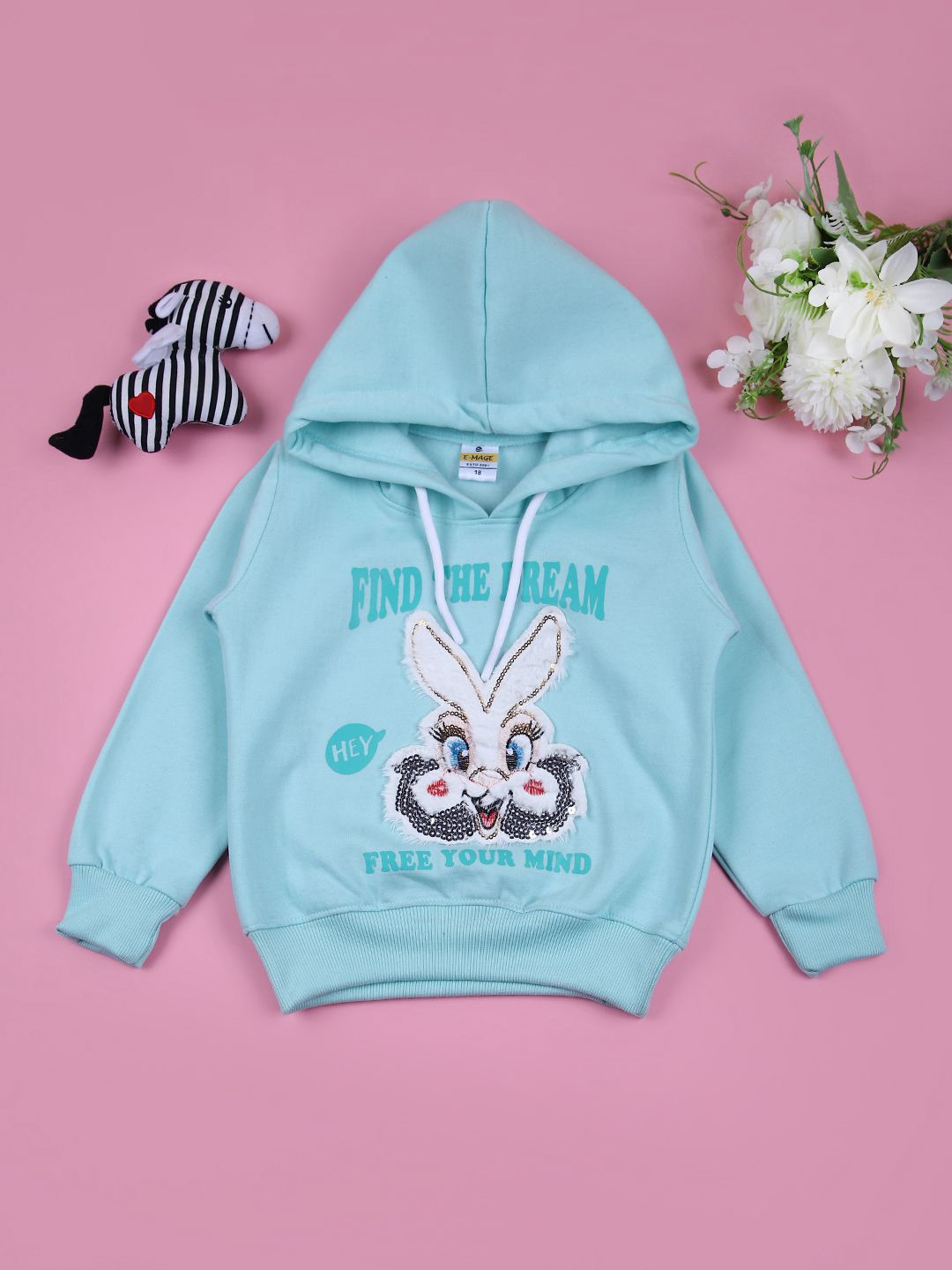 

V-Mart Girls Printed Hooded Sweatshirt, Green