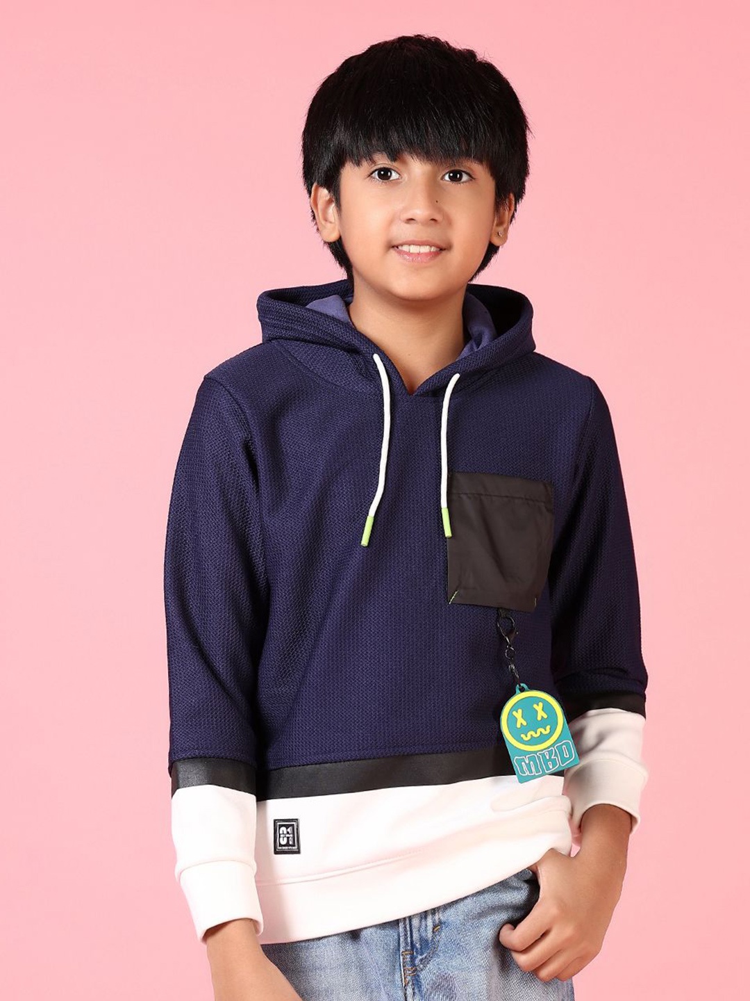 

V-Mart Boys Colourblocked Hooded Sweatshirt, Navy blue