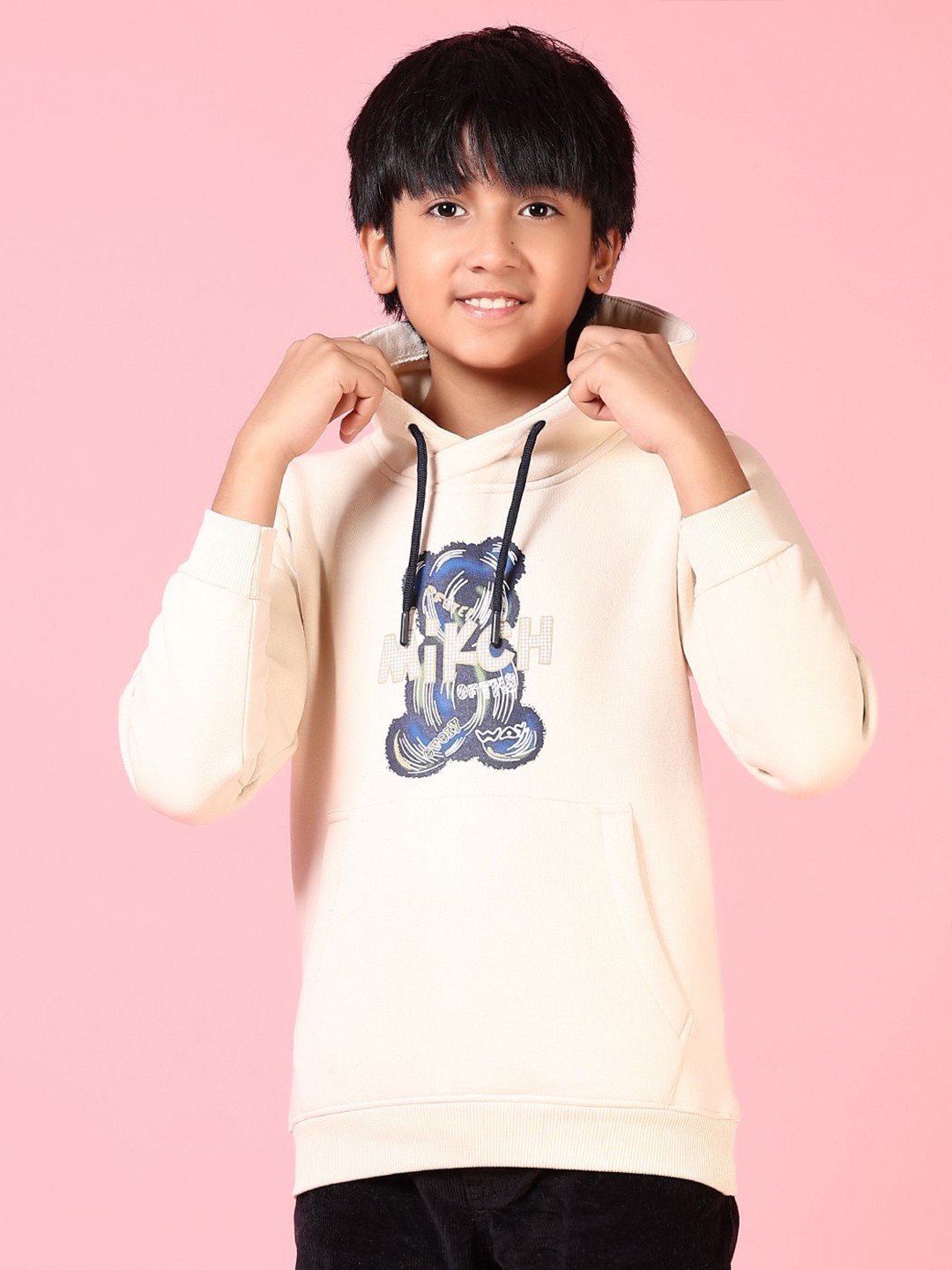 

V-Mart Boys Printed Hooded Pullover Sweatshirt, Beige