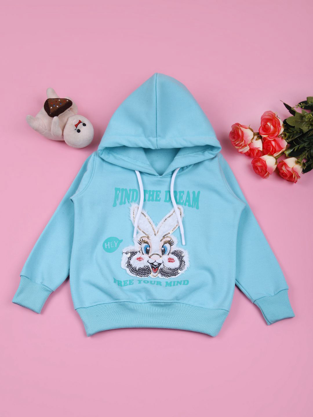 

V-Mart Girls Cotton Printed Hooded Sweatshirt, Blue