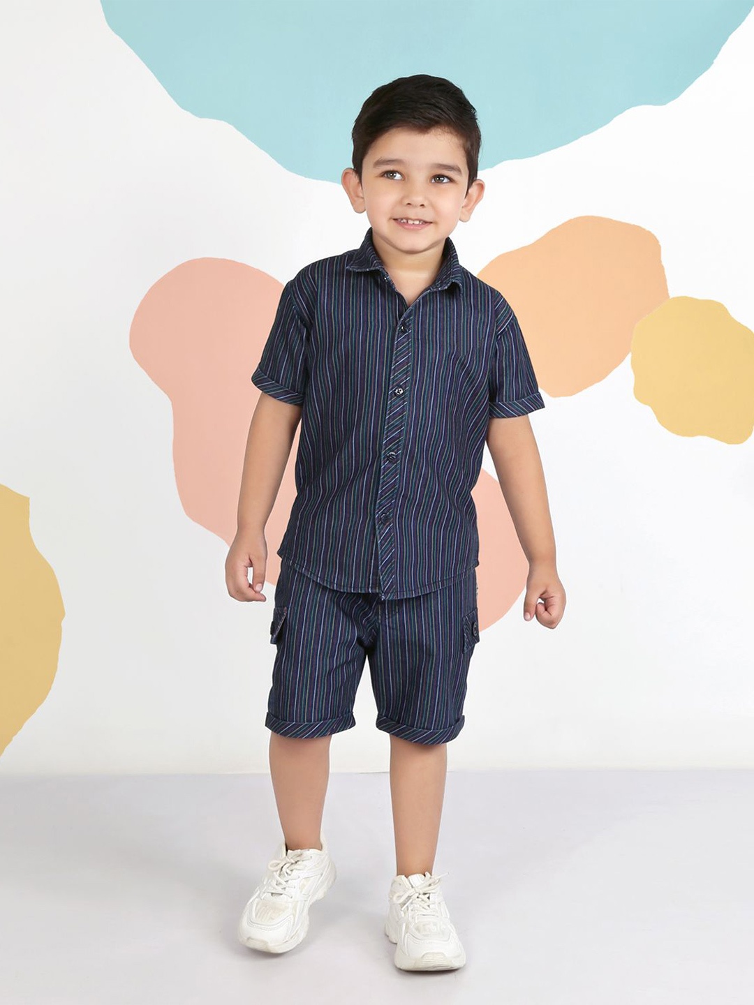 

MashUp Boys Striped Shirt Sleeves Shirt with Shorts, Navy blue