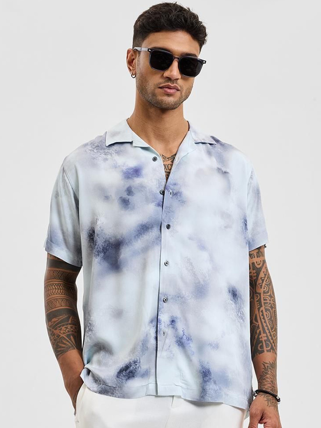 

Snitch Men Relaxed Fit Cuban Collar Dyed Casual Shirt, White