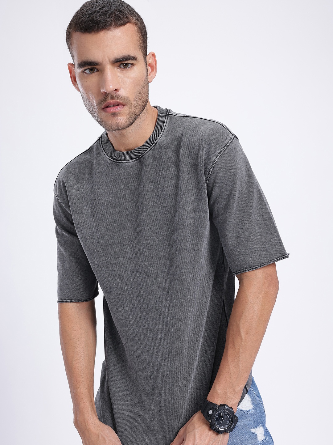

glitchez Grunge Edge Acid Wash Oversized T-shirt, Charcoal