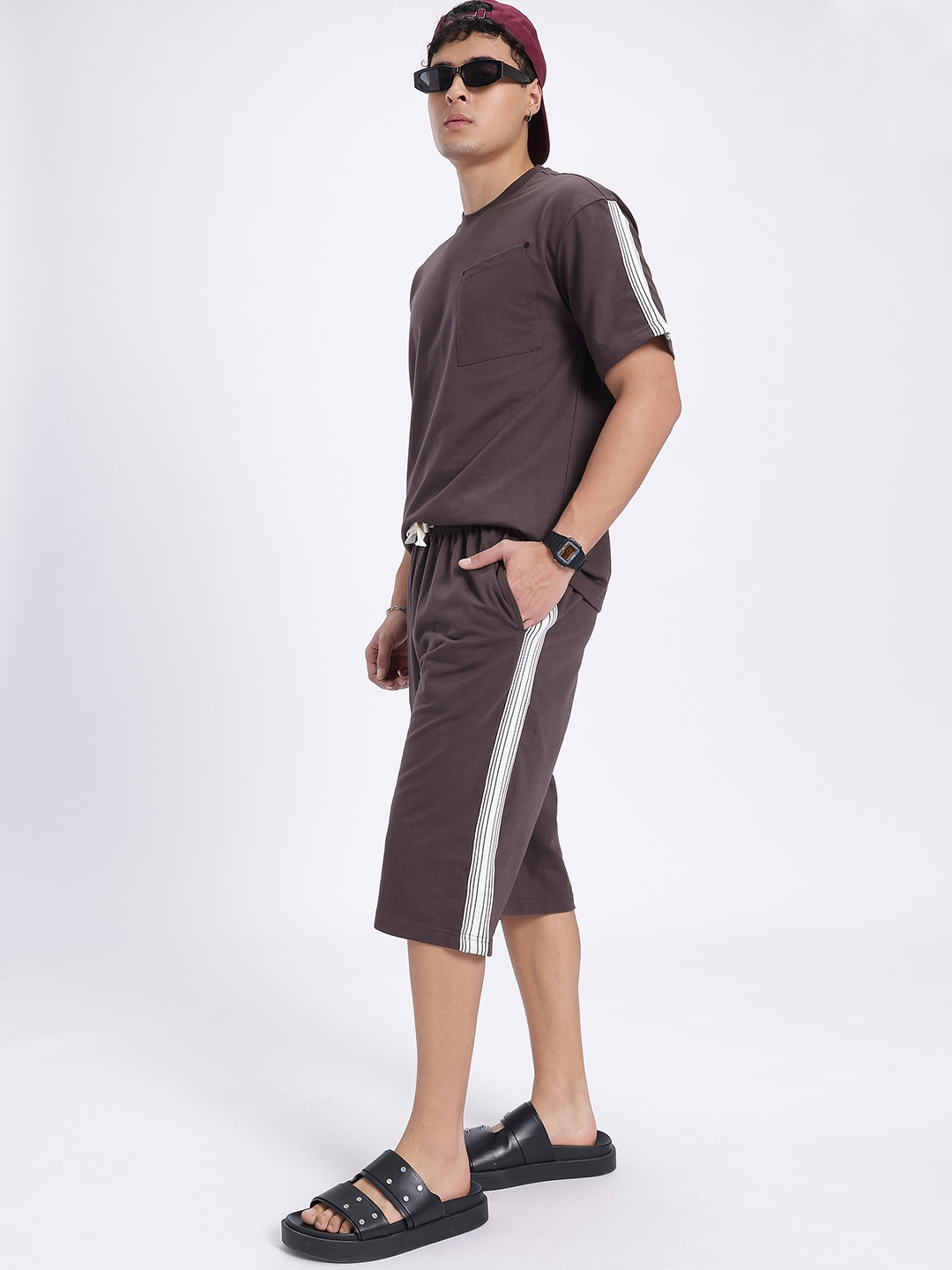 

glitchez Urban Flow Striped Detail Oversized Fit Co-Ord Set, Brown