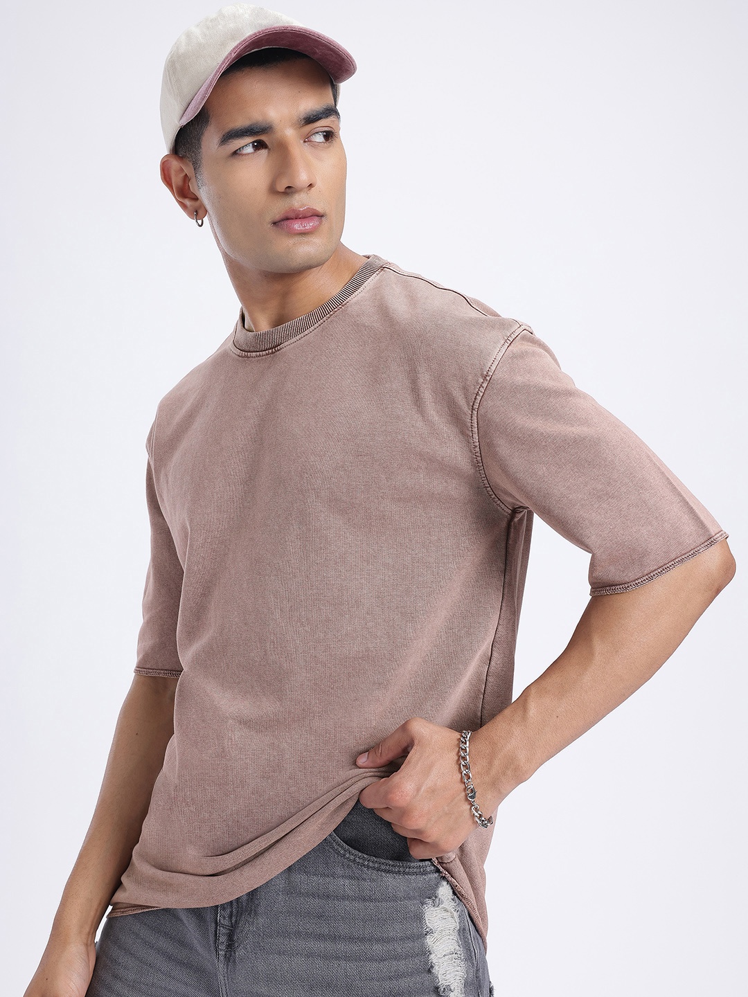 

glitchez Faded Edge Acid Wash Oversized T-shirt, Brown