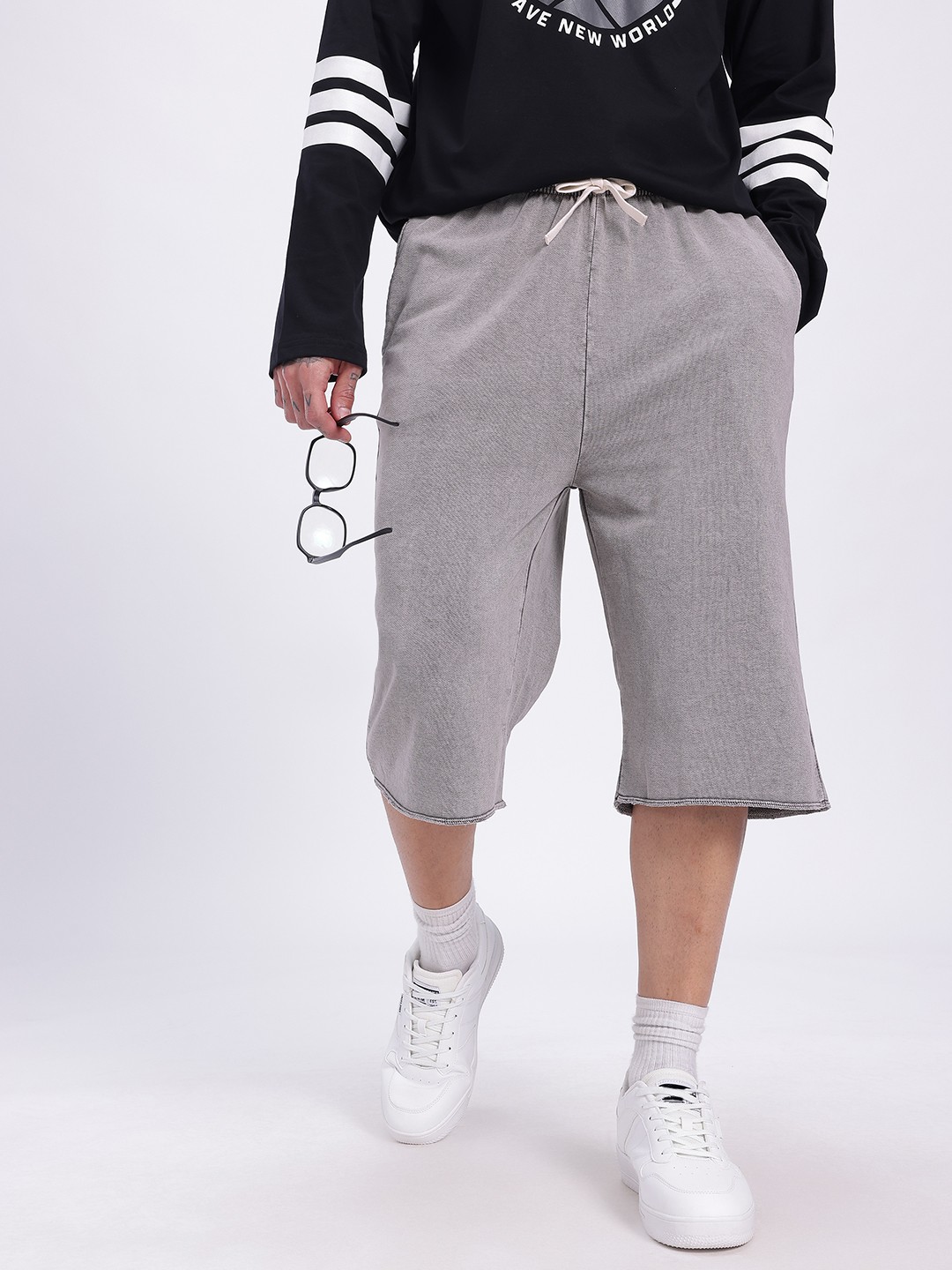 

glitchez Men Loose & Lively Oversized Fit Jorts, Grey