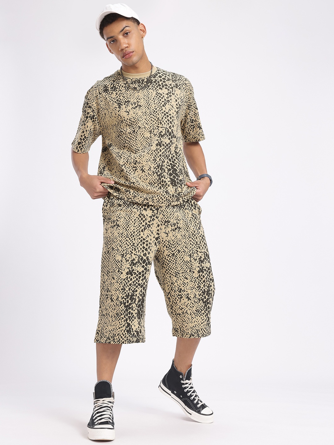 

glitchez Wild Side Animal Print Oversized Fit Co-Ords, Beige