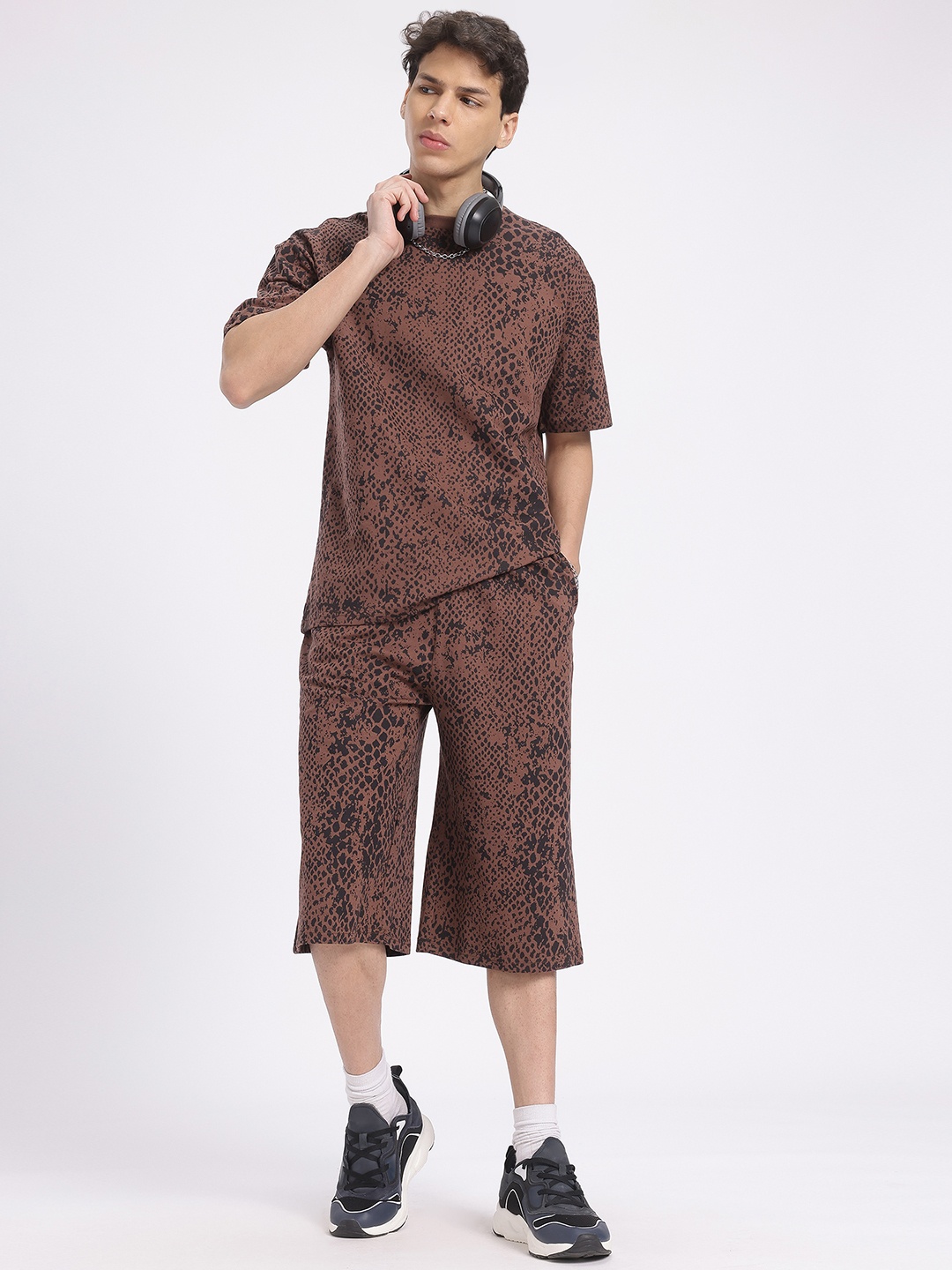 

glitchez Safari Vibe Animal Print Oversized Fit Co-Ords, Brown