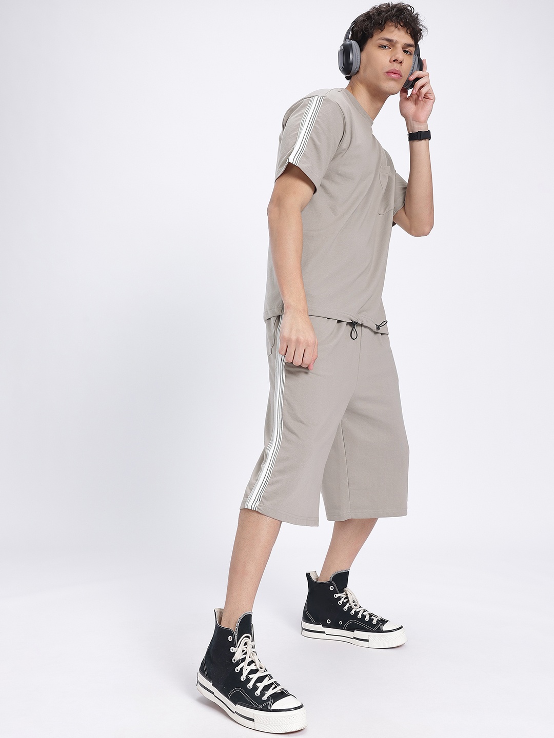 

glitchez Urban Vibes Striped Detail Oversized Fit Co-Ord Set, Taupe