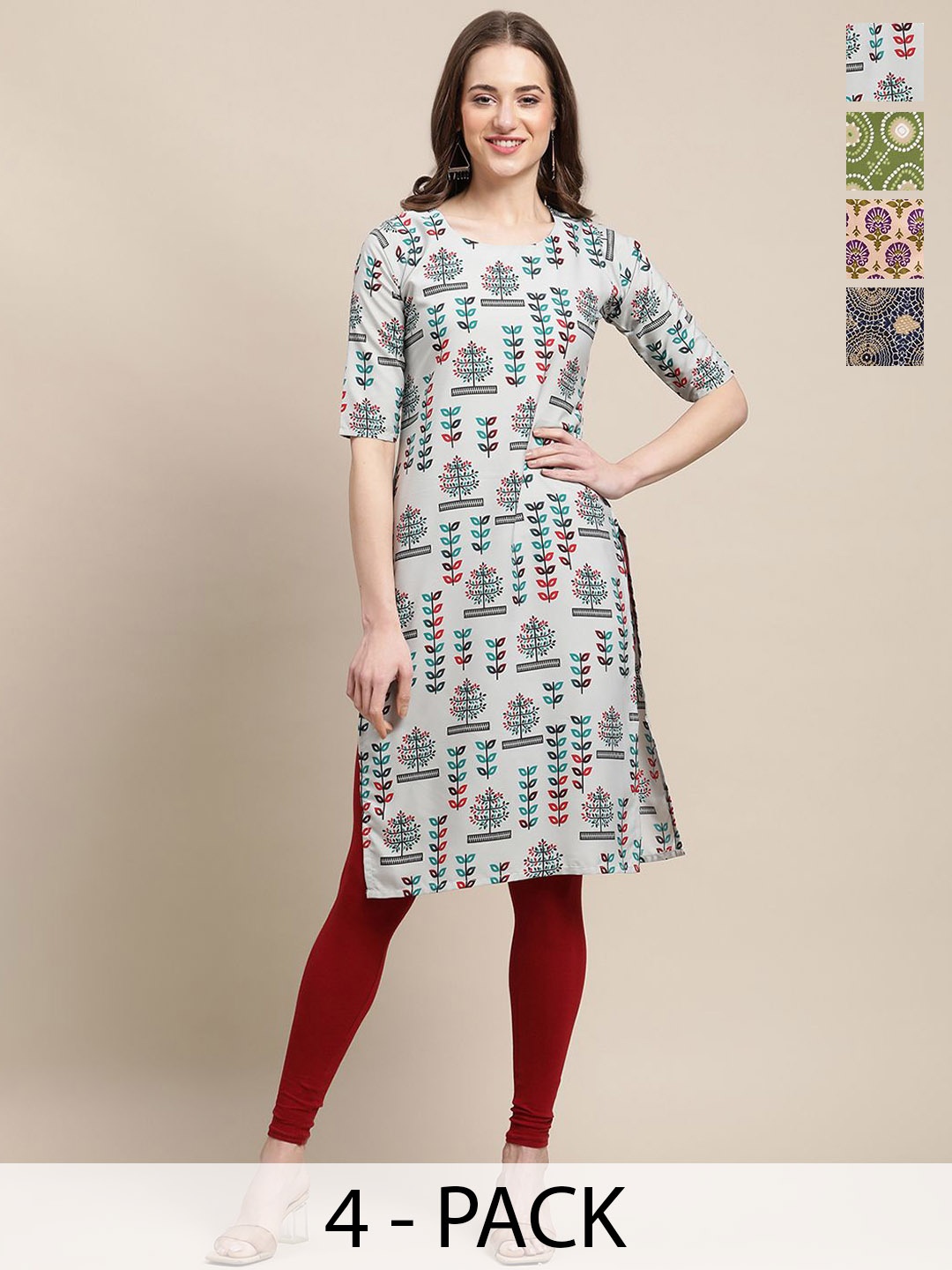 

7Threads Selection Of 4 Ethnic Motifs Printed Straight Kurtas, Blue