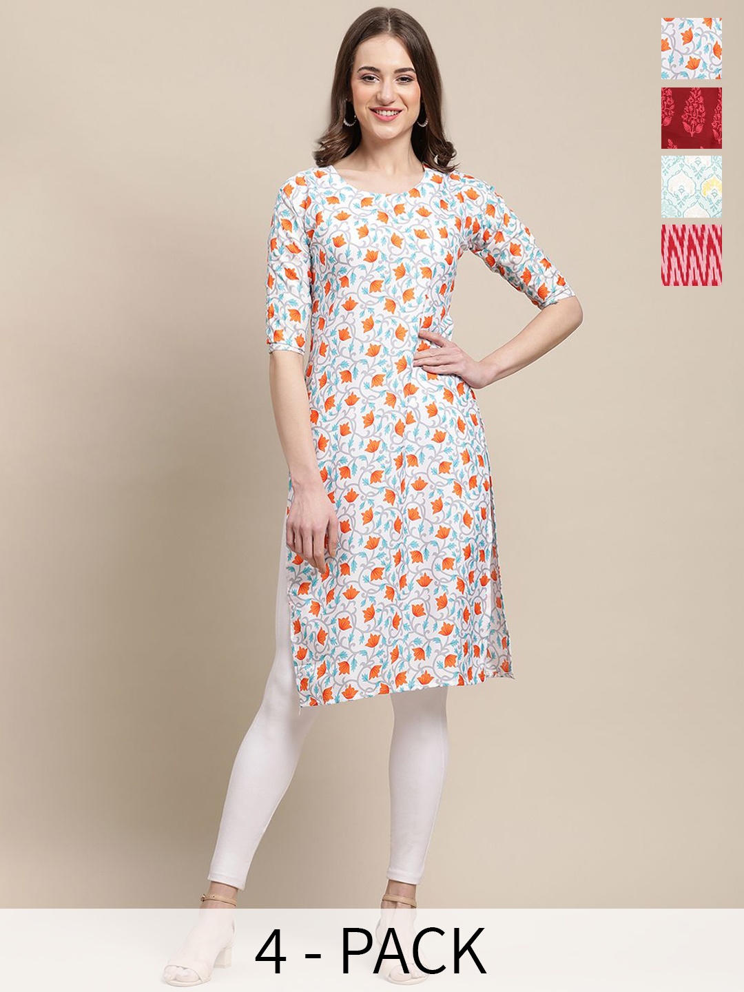 

7Threads Selection of 4 Floral Printed Crepe Straight Kurta, Blue