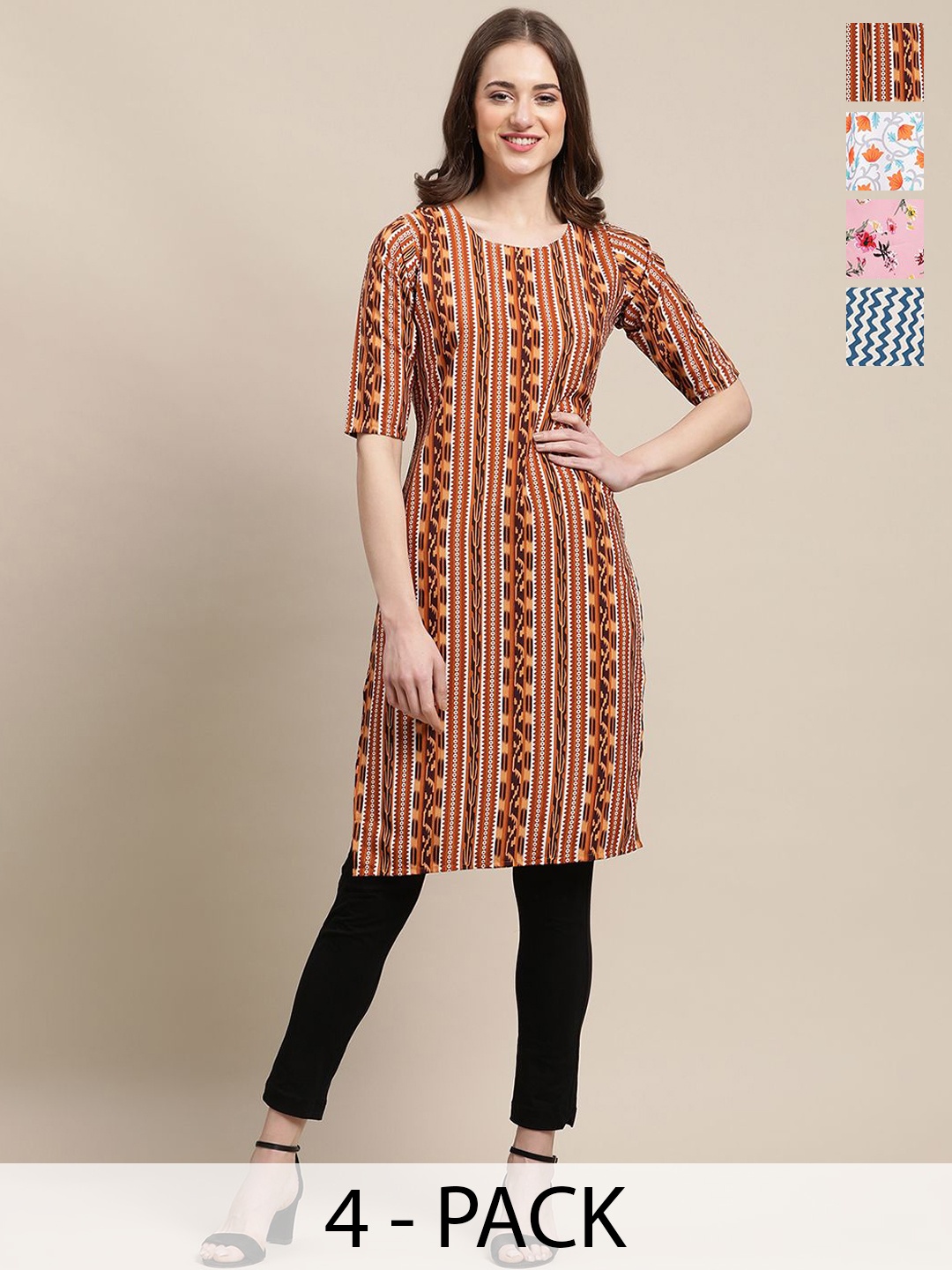 

7Threads Selection Of 4 Floral Motifs Printed Kurtas, Pink