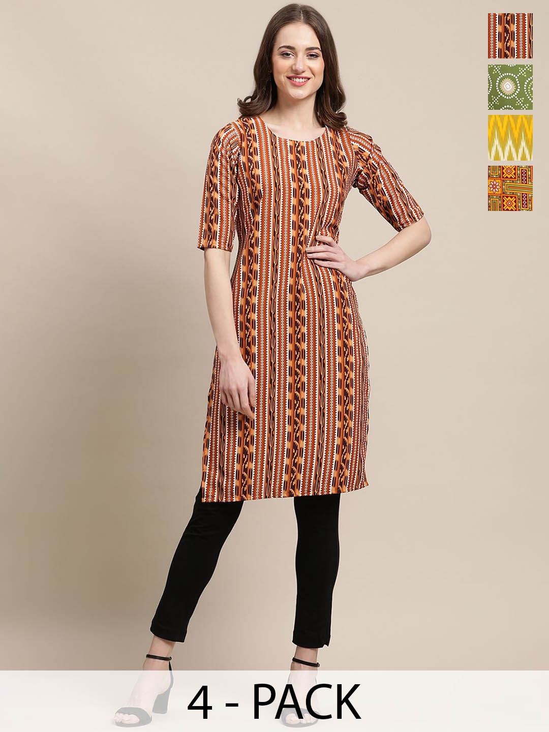 

7Threads Selection Of 4 Ethnic Motifs Printed Straight Kurtas, Green