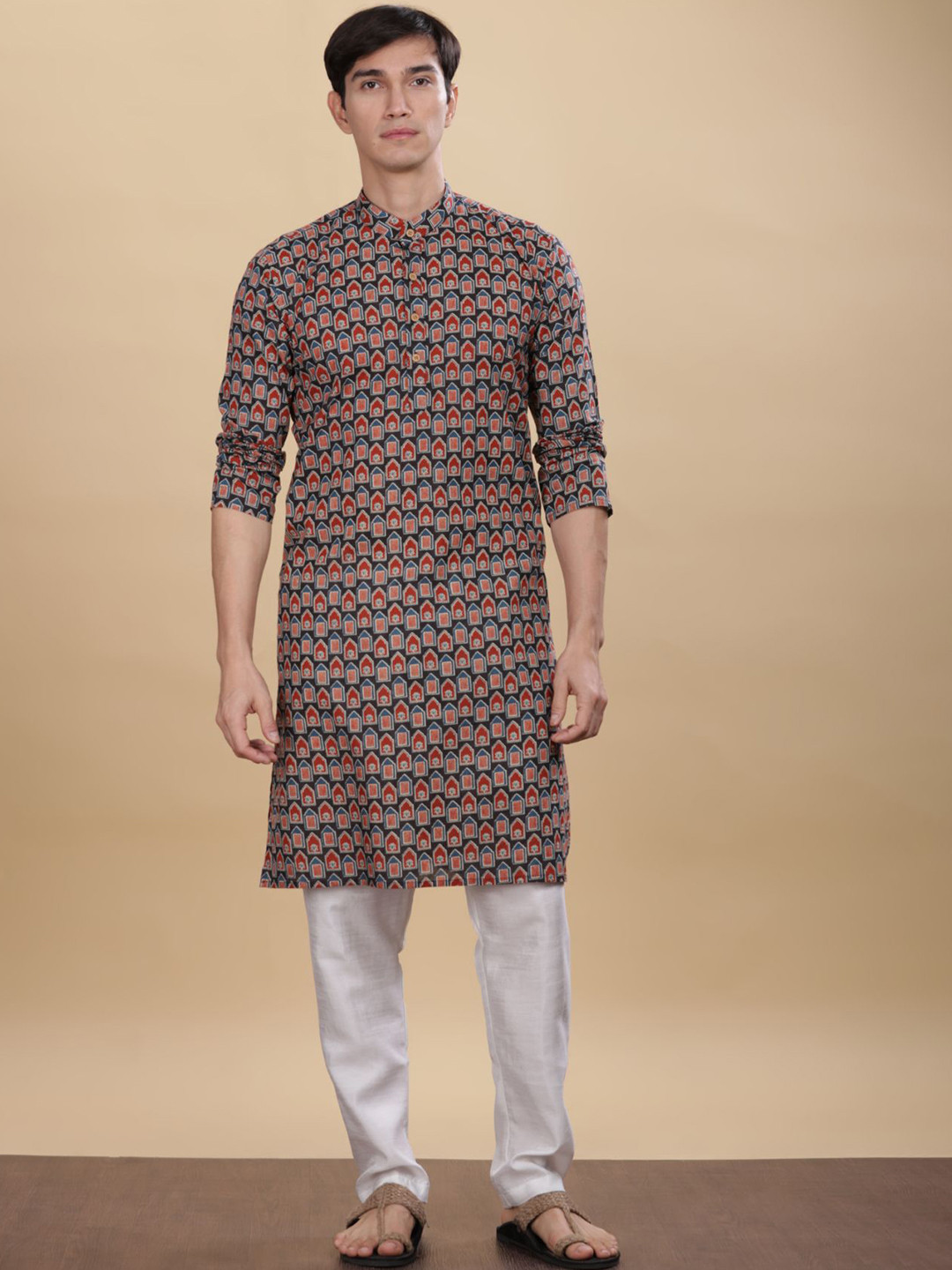 

Anouk Men Printed Ethnic Long Kurta, Black