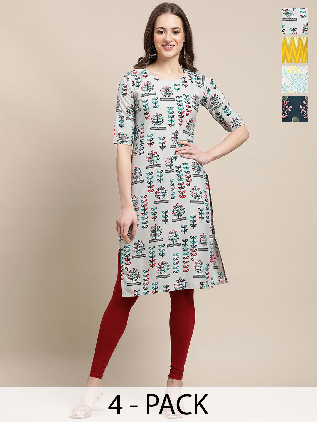 

7Threads Selections Of 4 Motifs Printed Straight Kurtas, Blue