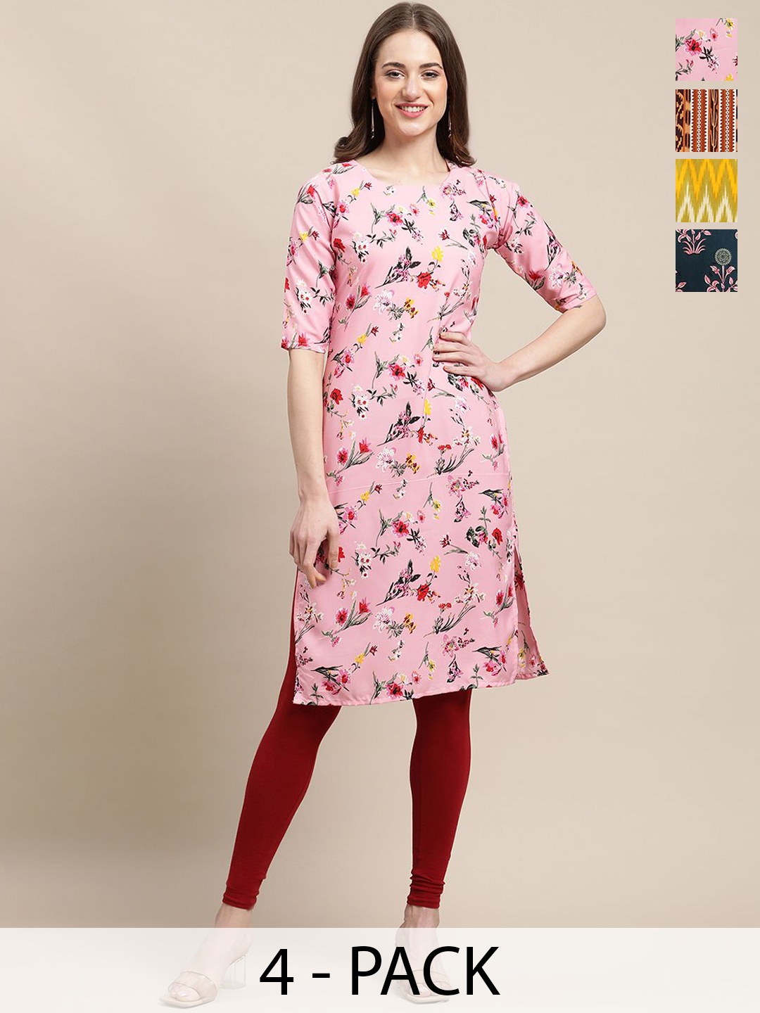 

7Threads Selection Of 4 Ethnic Motifs Printed Kurtas, Pink