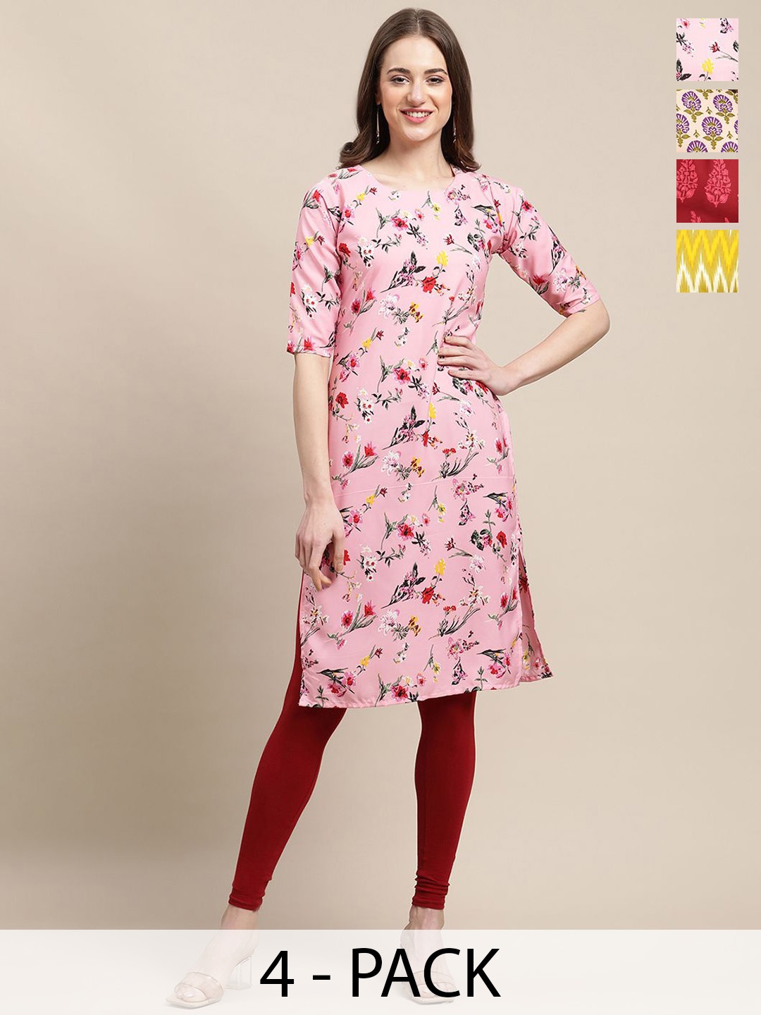 

7Threads Women Ethnic Motifs Printed Sequinned Floral Crepe Kurta, Multi