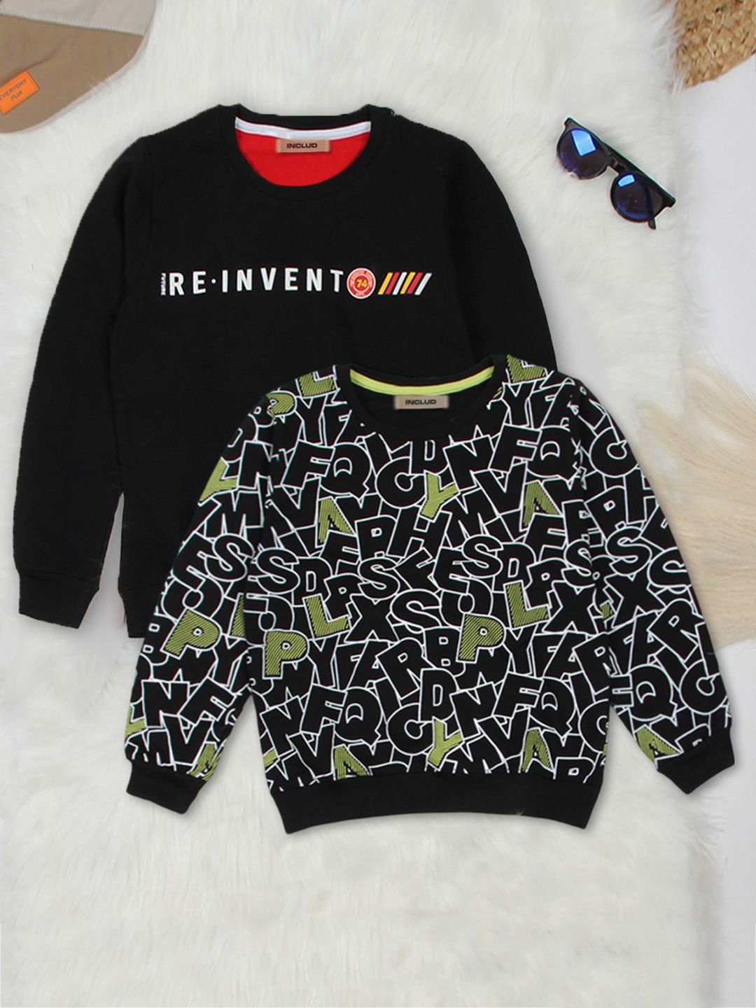 

INCLUD Boys Pack of 2 Printed Sweatshirt, Black