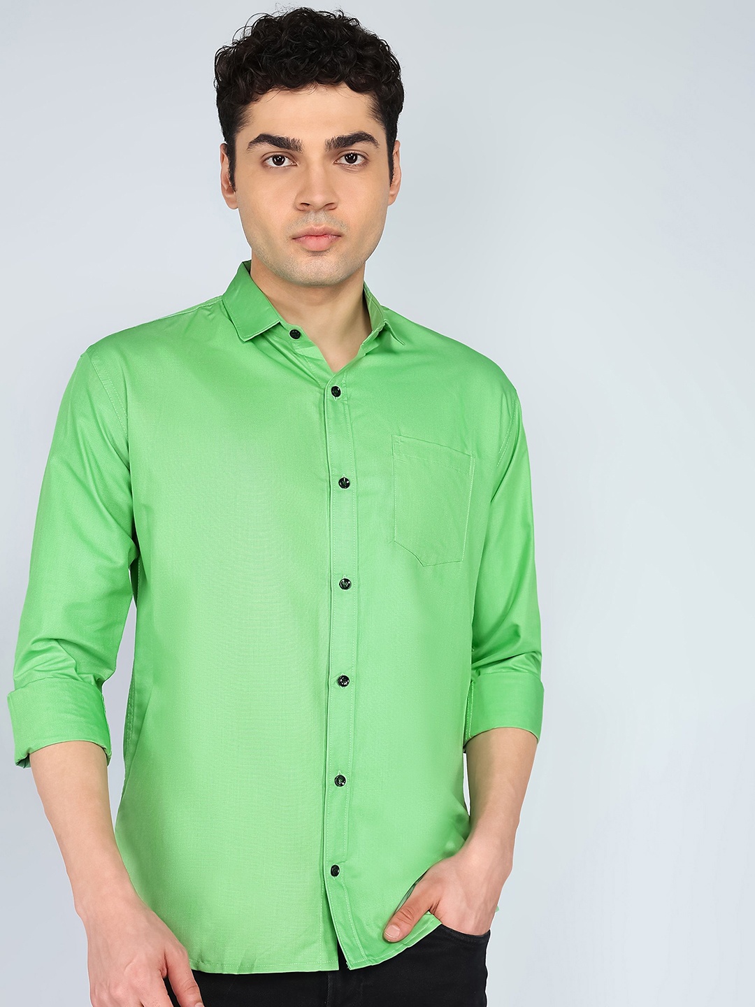 

KHUSHI CREATION Men Solid Original Fit Casual Shirt, Green