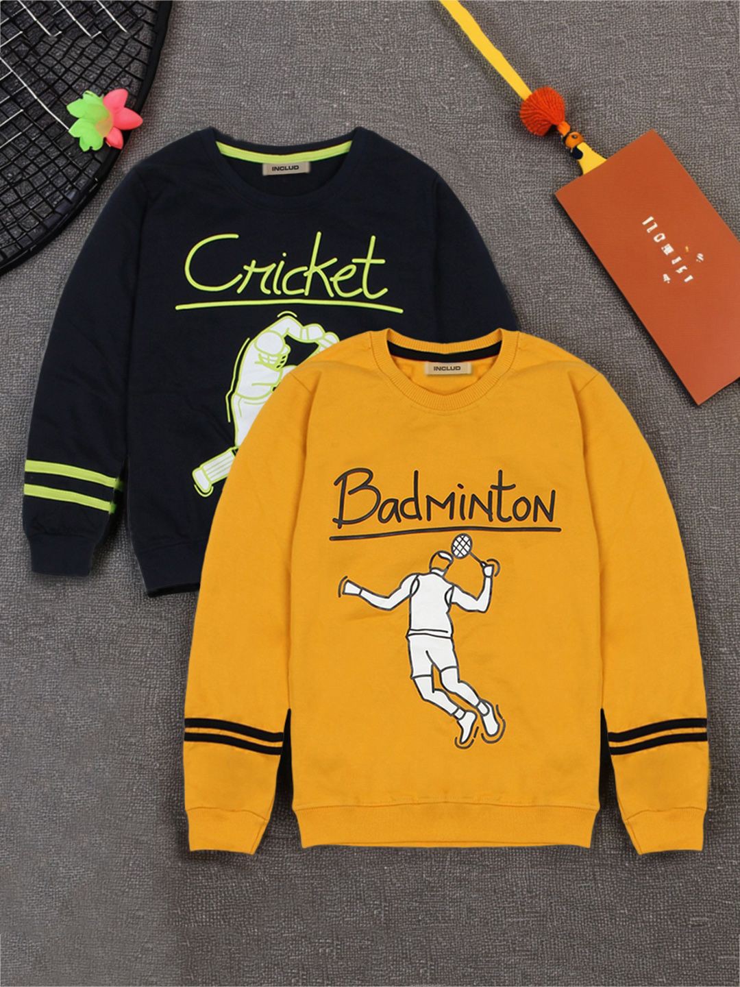 

INCLUD Boys Pack Of 2 Printed Round Neck Sweatshirt, Yellow
