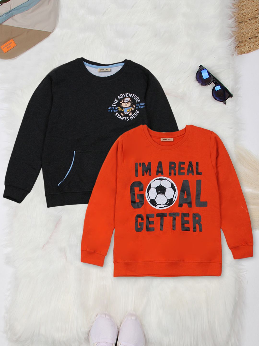 

INCLUD Boys Pack Of 2 Printed Pullover Sweatshirt, Black