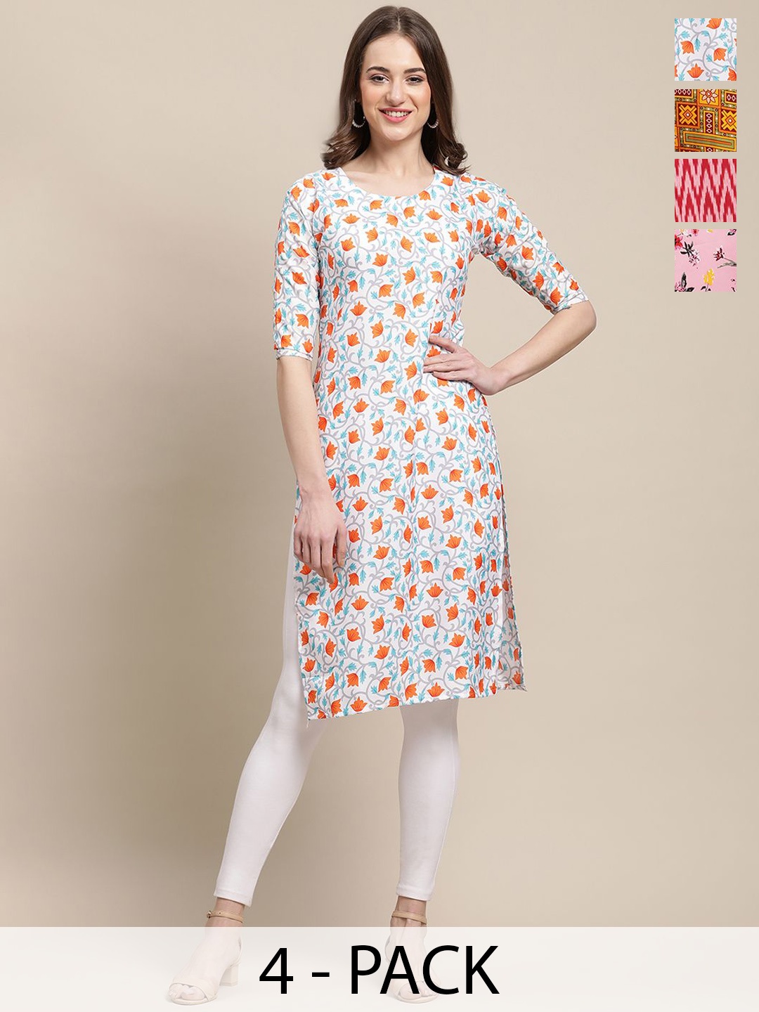 

7Threads Women Ethnic Motifs Printed Sequinned Floral Crepe Kurta, Pink