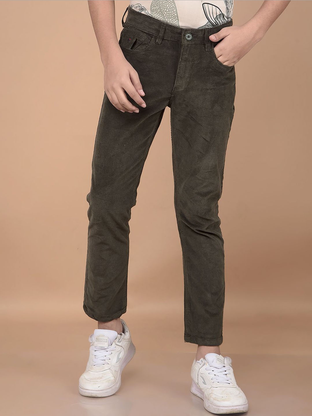 

Crimsoune Club Boys Smart Slim Fit Corduroy Chinos Trousers, Olive
