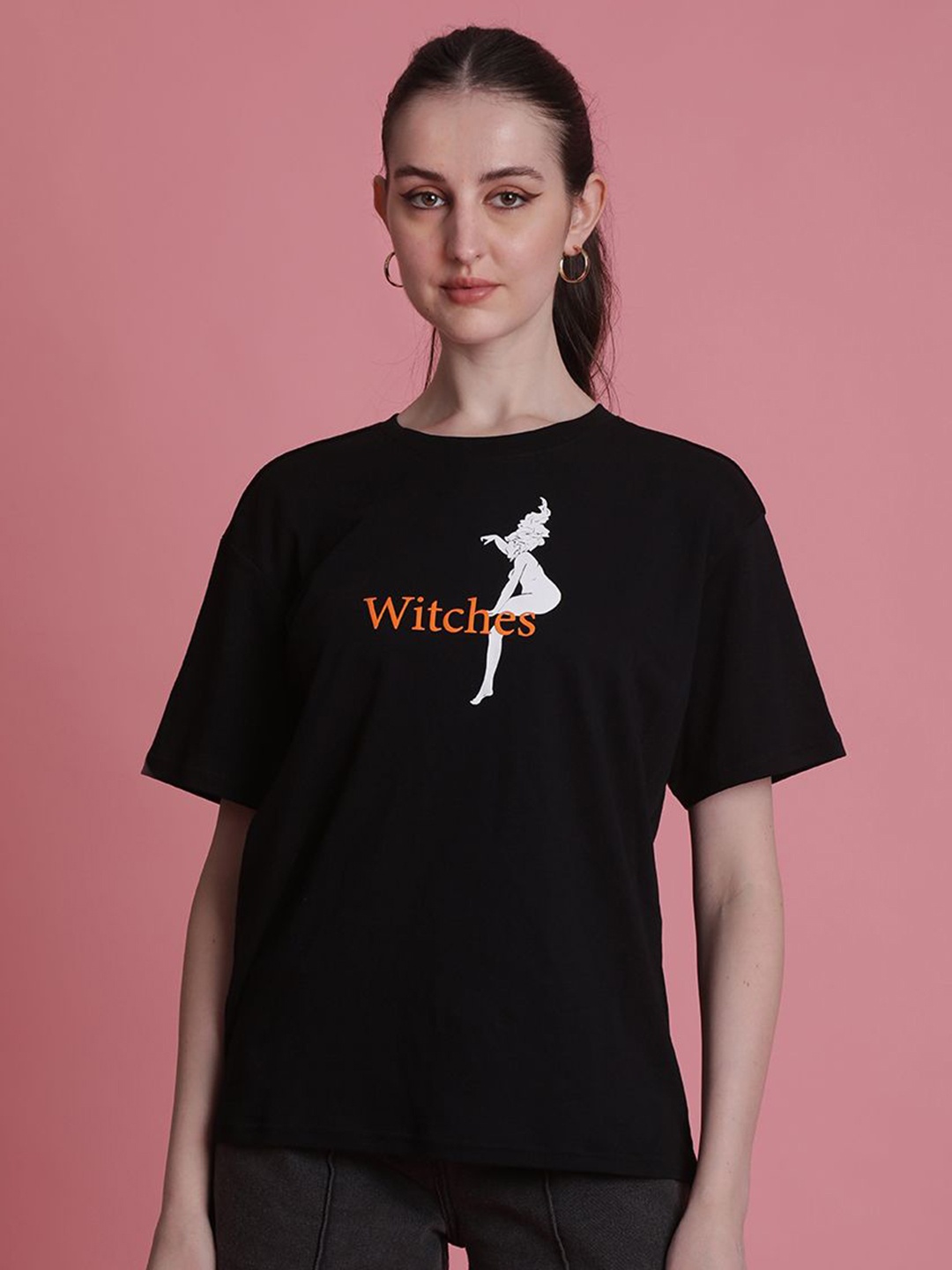 

Bene Kleed Women Graphic Printed Round Neck Cotton T-shirt, Black